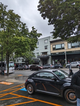 Photo of a Seattle street on a gray, cloudy day.