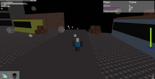 A player attacking a ghost with the Skullshot tool in a city.