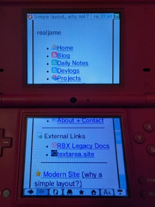 The navigation menu displayed on a red Nintendo DSi