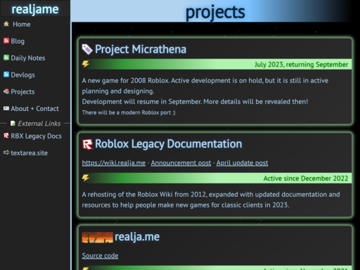 The projects page.